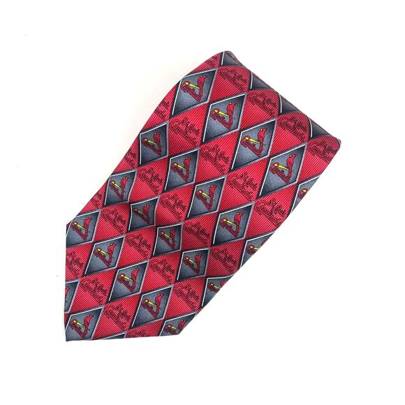 St. Louis Cardinals MLB Necktie Baseball 100% Silk Diamond Pattern Red Gray Tie - Picture 1 of 7